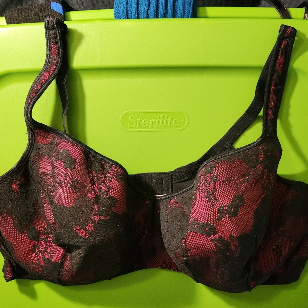 Lace Underwire Bra - Black and Red